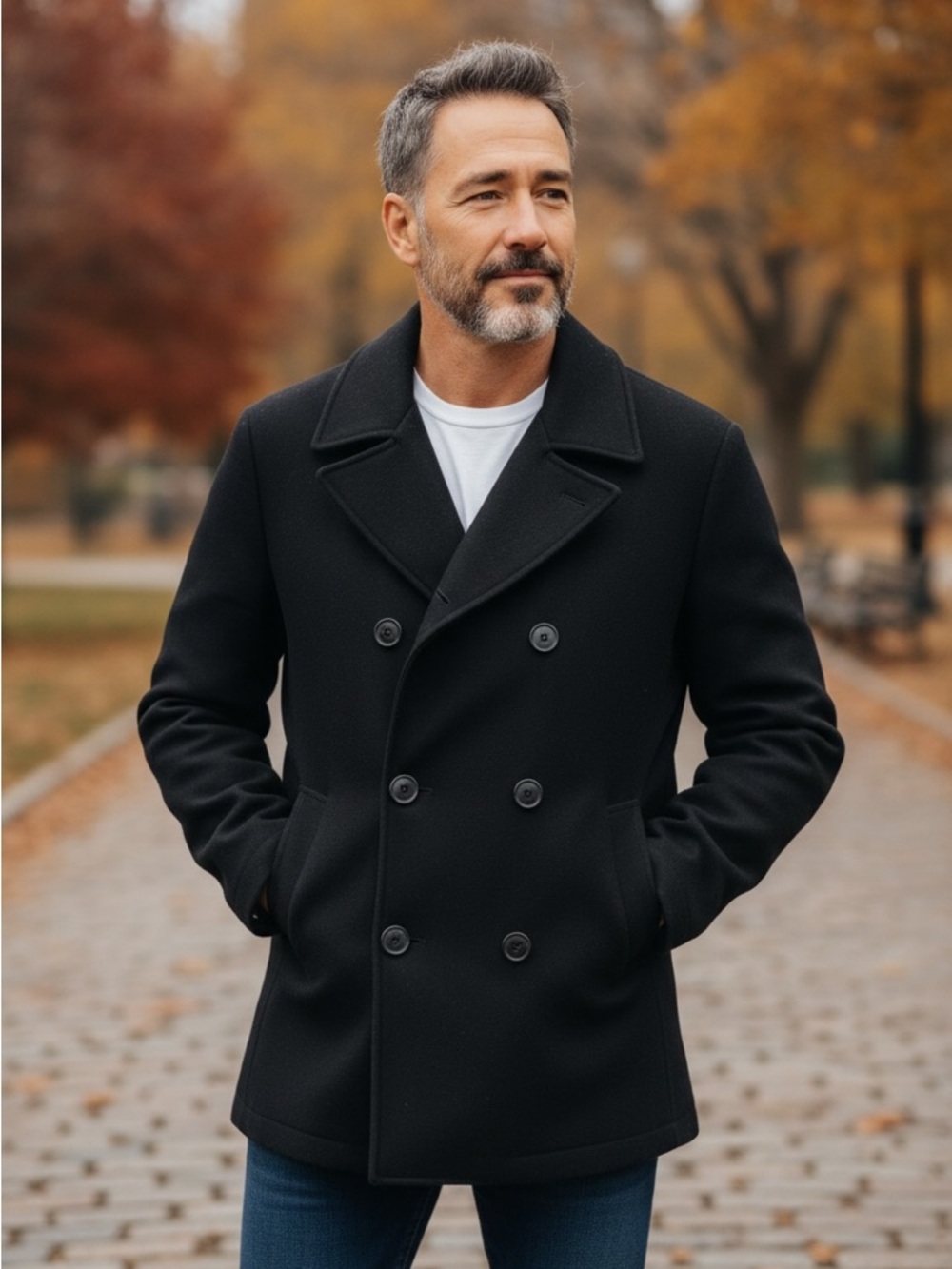 Guess Men's Black Double-Breasted Pea Coat